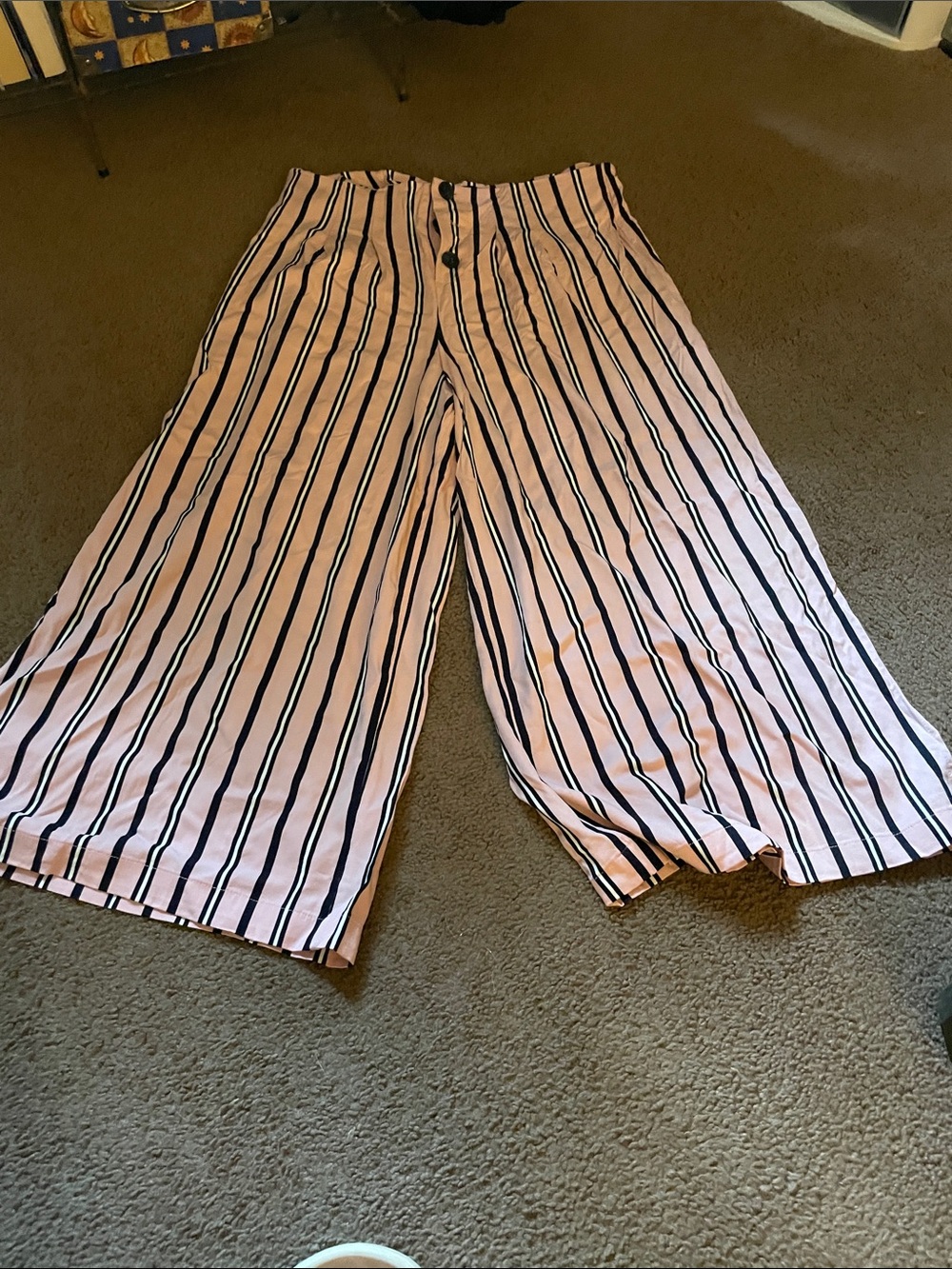 Du Jour Pink and Black Vertical-Stripe Wide-Leg Pants